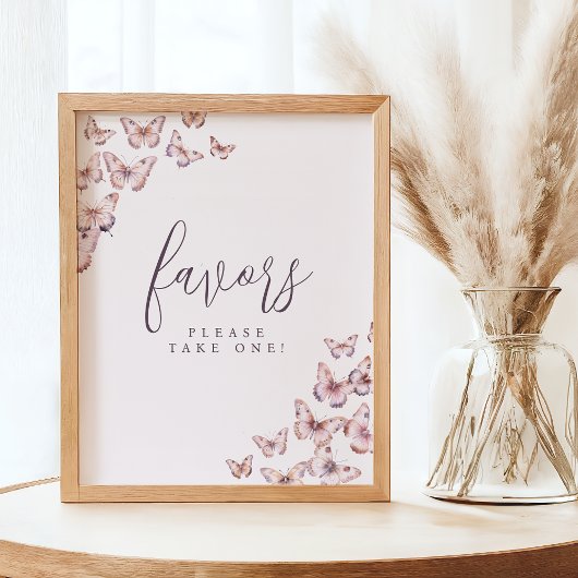 Paarse en Roze Vlinder Baby shower Favor Sign Poster