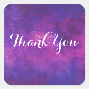 Paarse en roze Waterverf Abstract Dank u Vierkante Sticker