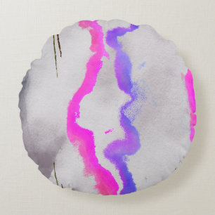 Paarse en roze Waterverf Abstract Rond Kussen