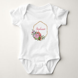 Paarse en roze waterverf bloemen - Gepersonaliseer Romper