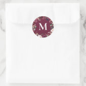 Paarse en roze waterverf bloeminitiaal ronde sticker (Tas)