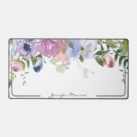 Paarse en roze waterverf floraal gepersonaliseerd bureaumat (Voorkant)