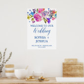 Paarse en roze Waterverf Flowers Weddenschap Welko Poster (Keuken)