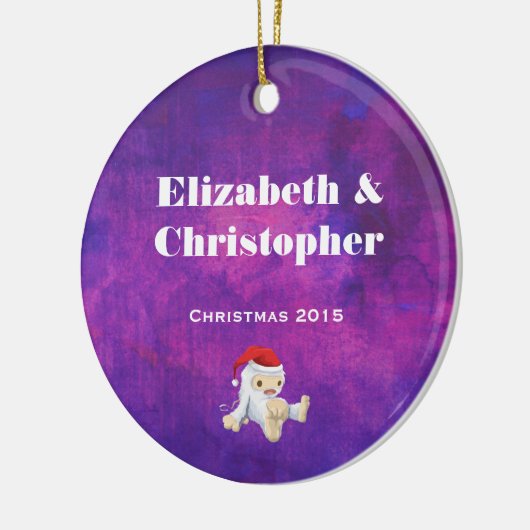 Paarse en roze Waterverf kerst Keramisch Ornament (Links)