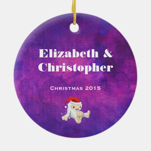 Paarse en roze Waterverf kerst Keramisch Ornament (Achterkant)
