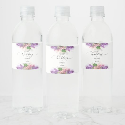 Paarse en roze Waterverf Lila bloemen bruiloft Waterfles Etiket (Flessen)