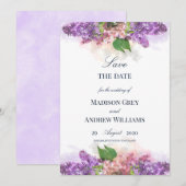 Paarse en roze Waterverf Lilacs Wedding Save The Date (Voorkant / Achterkant)