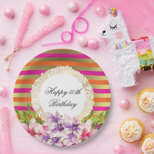 Paarse en roze Waterverf Magnolia Birthday Papieren Bordje (Feest)