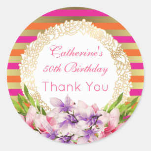 Paarse en roze Waterverf Magnolia Birthday Ronde Sticker