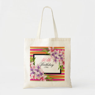 Paarse en roze Waterverf Magnolia Birthday Tote Bag