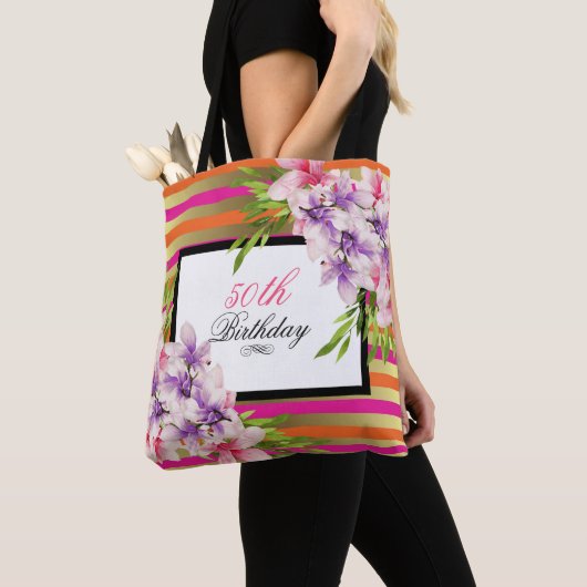 Paarse en roze Waterverf Magnolia Birthday Tote Bag (Dichtbij)