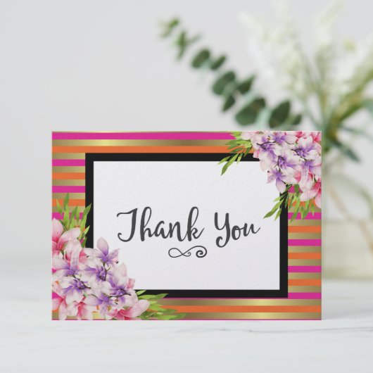 Paarse en roze Waterverf Magnolia Hartelijk dank Bedankkaart (Staand voorkant)