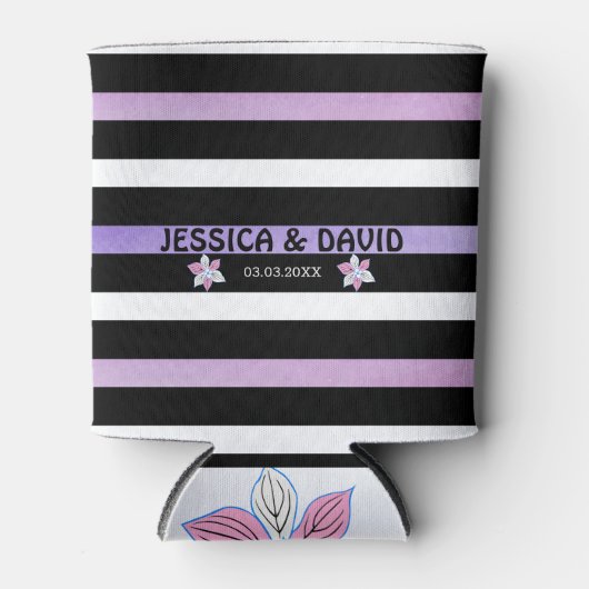 Paarse en roze Waterverf strepen Blikjeskoeler (Voorkant)