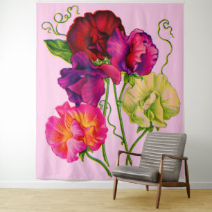 paarse en roze zoete erwt wandkleed