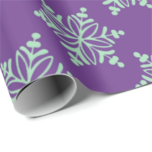 Paarse en Sage Sneeuwvlok Kerst Wrapping Papier (Rol Hoek)