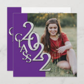 Paarse en Silver 2022 Afstuderen Uitnodiging (Voorkant / Achterkant)