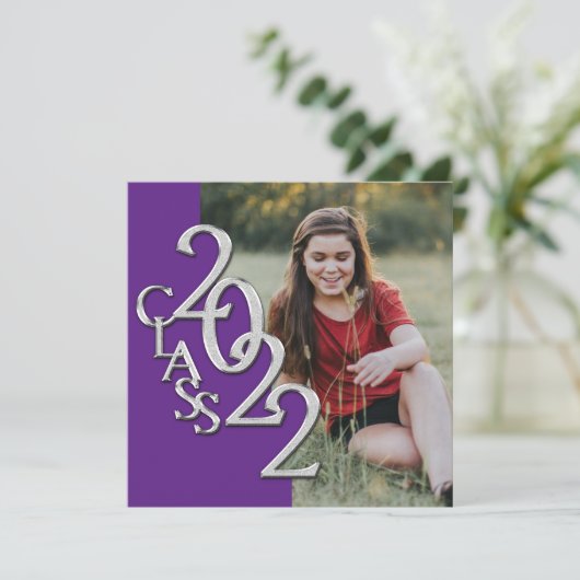 Paarse en Silver 2022 Afstuderen Uitnodiging (Staand voorkant)