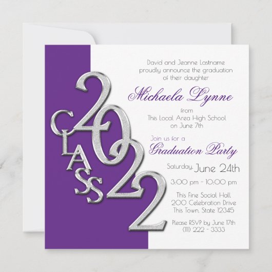 Paarse en Silver 2022 Afstuderen Uitnodiging (Achterkant)