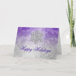 Paarse en Silver Shimmer Damask Holiday Kaart