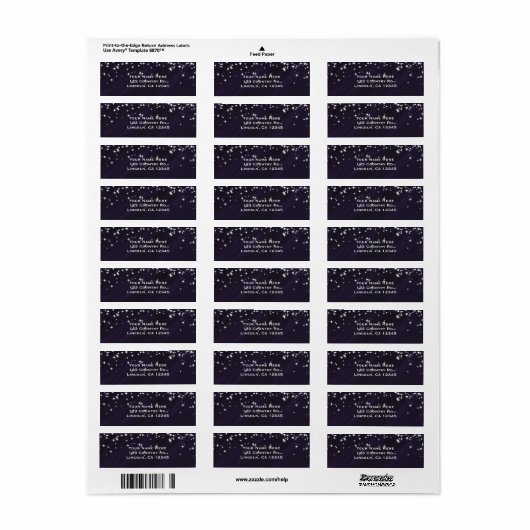 Paarse en spaarsterren Elegant Glamour Uitnodiging Etiket (Full Sheet)