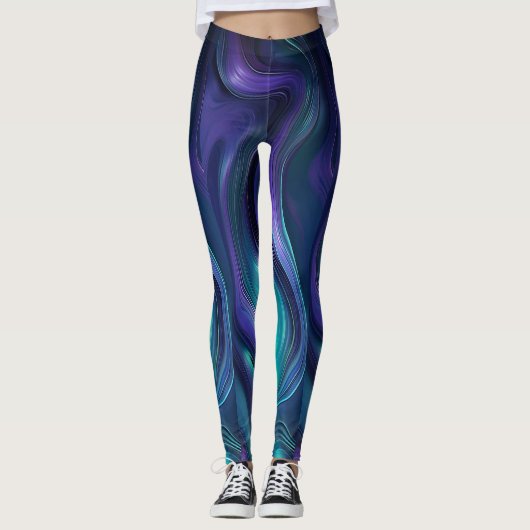 Paarse en turquoise Abstract Leggings (Voorkant)