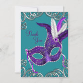 Paarse en turquoise blauwe maskerade Dank u Bedankkaart (Voorkant)