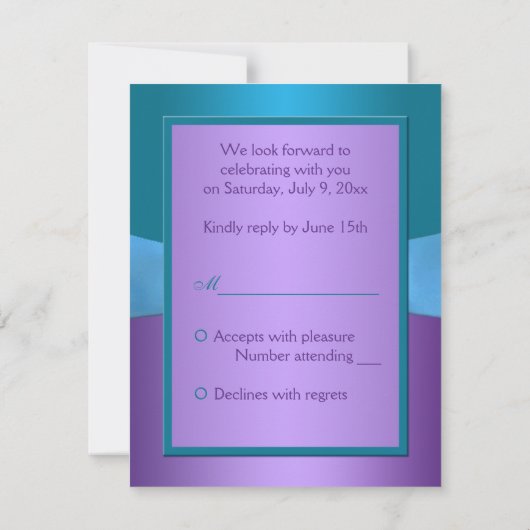 Paarse en Turquoise Floral Reply Kaart (Achterkant)