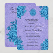 Paarse en Turquoise Flowers Wedding V31 Kaart (Voorkant / Achterkant)