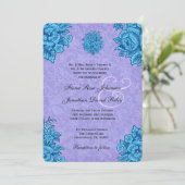 Paarse en Turquoise Flowers Wedding V31 Kaart (Staand voorkant)