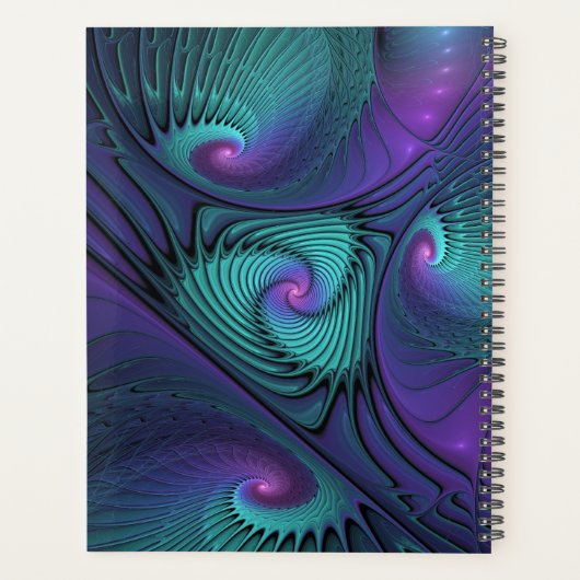 Paarse en Turquoise, moderne abstracte fractale na Planner (Achterkant)