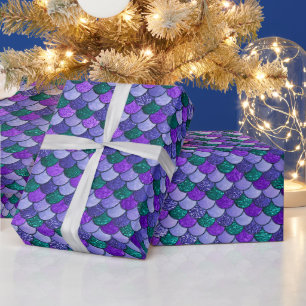 Paarse en turquoise ombre glitter zeemeermin schub cadeaupapier