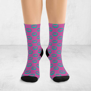 Paarse en Turquoise Pop Art Zoenende Lippen XOXO Sokken
