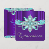 Paarse en Turquoise Quinceañera Kaart (Voorkant / Achterkant)