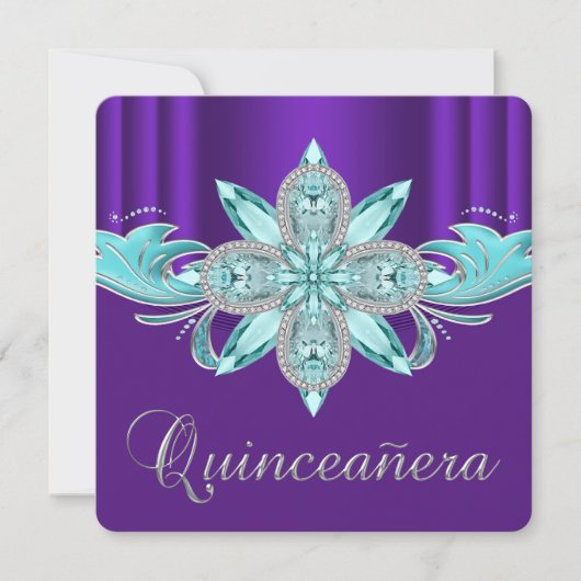 Paarse en Turquoise Quinceañera Kaart (Voorkant)