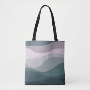 Paarse en turquoise retro stijl golven decoratie draagtas