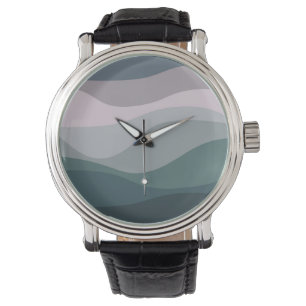 Paarse en turquoise retro stijl golven decoratie horloge