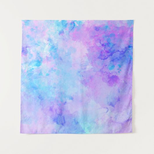 Paarse en Turquoise Waterverf Splashes Wandkleed (Voorkant (horizontaal))