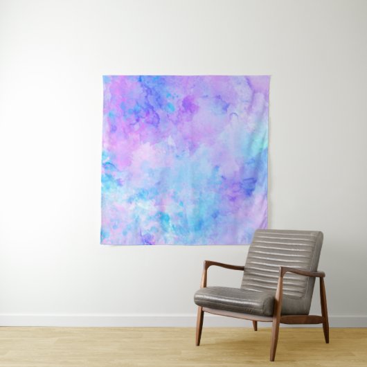 Paarse en Turquoise Waterverf Splashes Wandkleed (In situ)