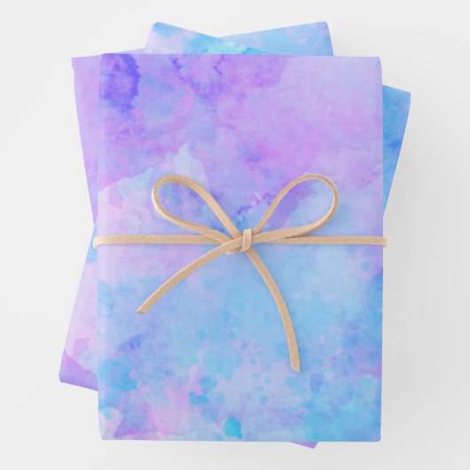 Paarse en Turquoise Waterverfspatten Inpakpapier Vel (In situ)
