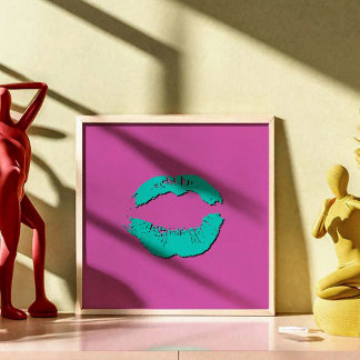 Paarse en Turquoise Zoenende Lippen Poster