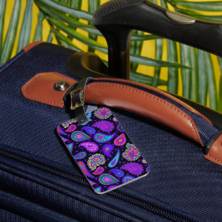 Paarse en veelkleurige Paisley op Black Beautiful Bagagelabel
