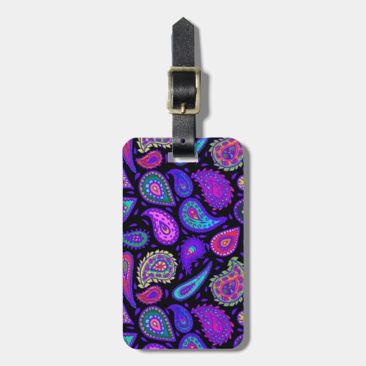 Paarse en veelkleurige Paisley op Black Beautiful Bagagelabel (Voorkant verticaal)