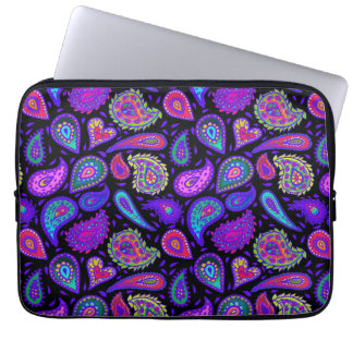 Paarse en veelkleurige Paisley op Black Beautiful Laptop Sleeve