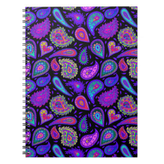 Paarse en veelkleurige Paisley op Black Beautiful Notitieboek