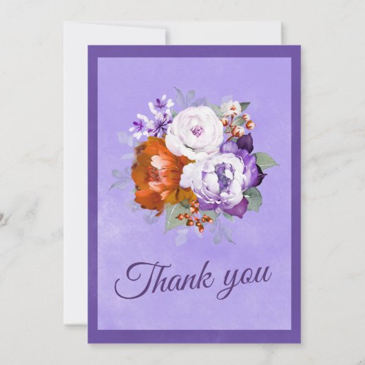 Paarse en verbrande Oranje bruiloft Kaart (Achterkant)