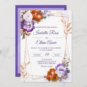 Paarse en verbrande Oranje bruiloft Kaart (Voorkant / Achterkant)