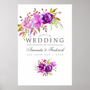 Paarse en Violette Waterverf Bruiloft Welkom Poster