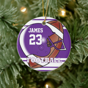 Paarse en wit Football Naam en nummer DIY Keramisch Ornament