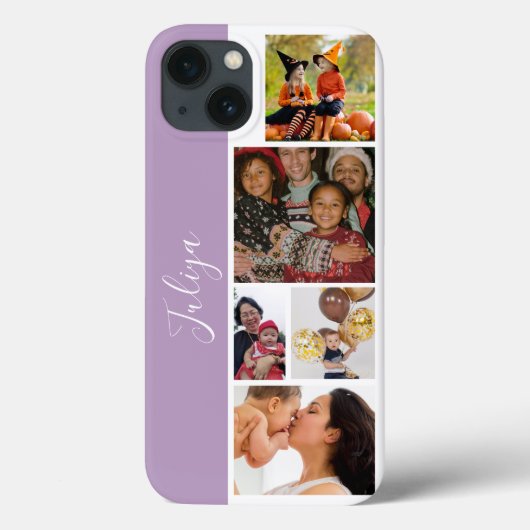 Paarse en witte 5 foto collage script Case-Mate iPhone case (Achterkant)