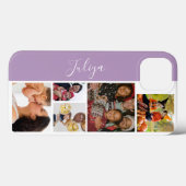 Paarse en witte 5 foto collage script Case-Mate iPhone case (Achterkant (horizontaal))